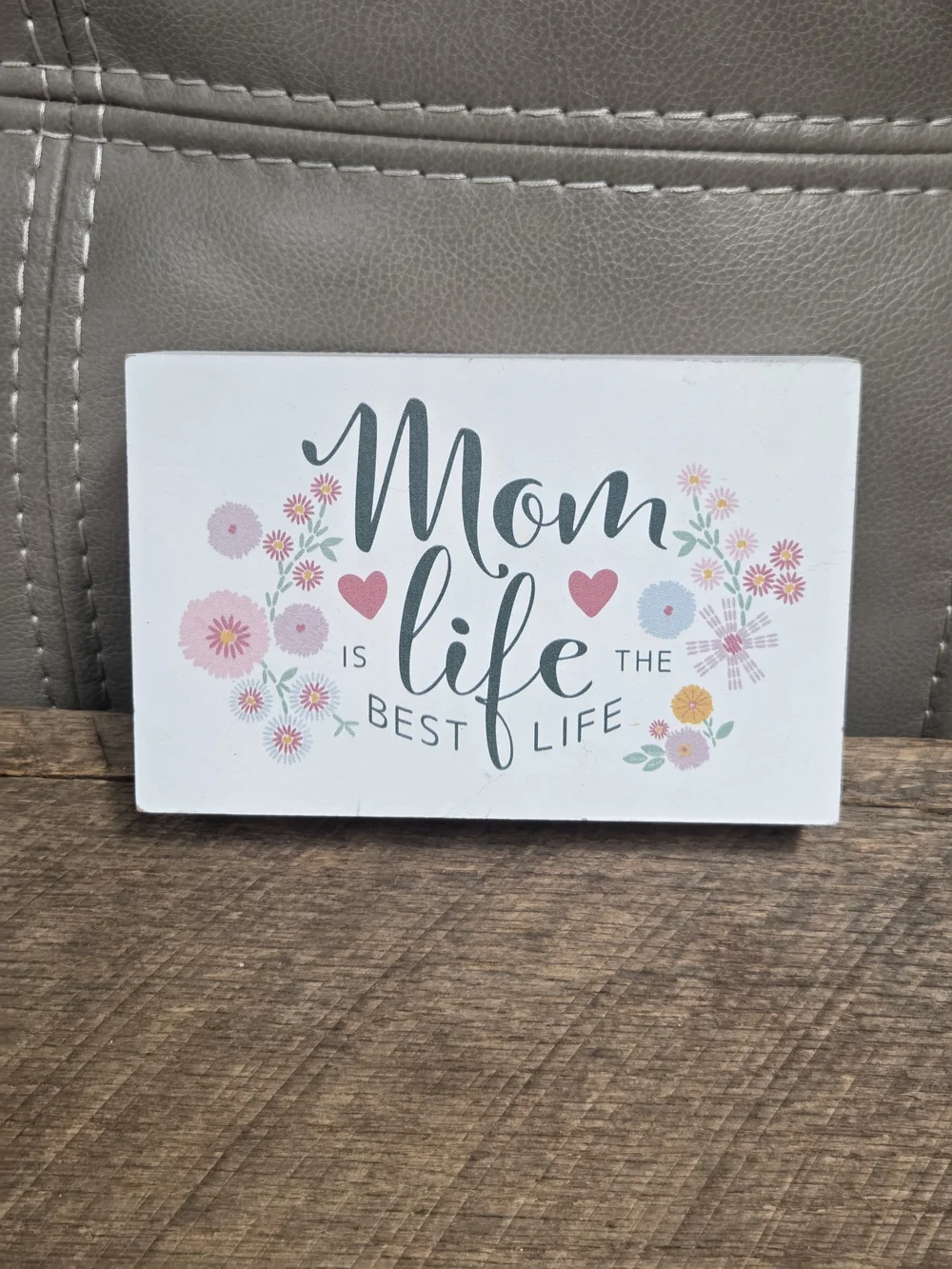 Mom Life Decorative Wall Plaque - White with Pastel Floral Accents ~ Bin 1D